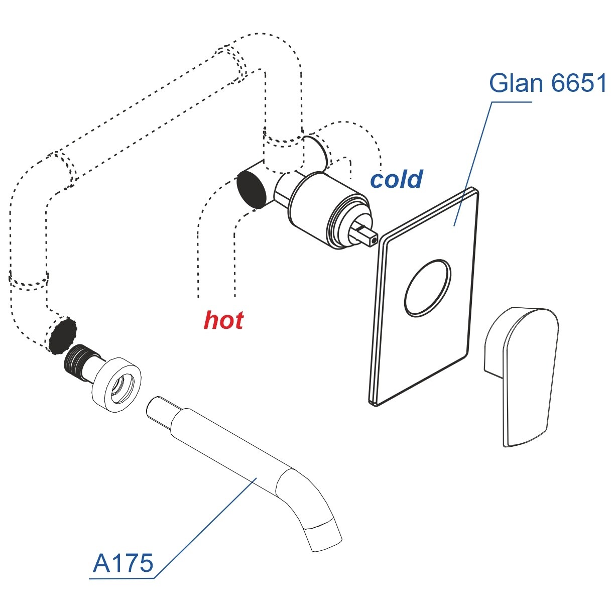 Смеситель встраиваемый для раковины с изливом черный глянец Wasserkraft A66553 - изображение 4