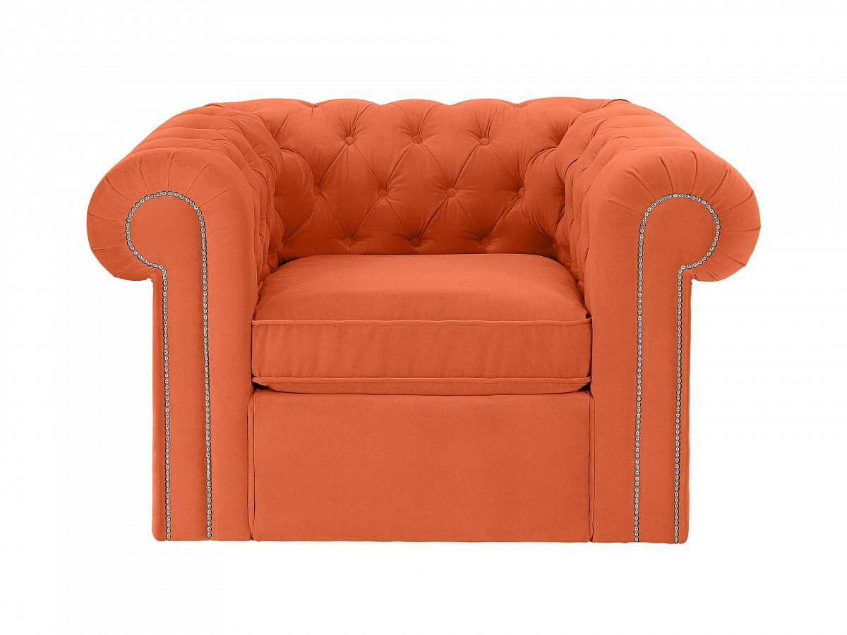 Кресло с мягкими подлокотниками оранжевое с каретной стяжкой Chesterfield