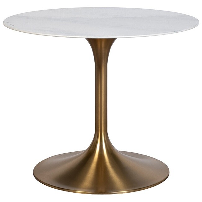 Стол обеденный круглый со стеклянной столешницей 90 см белый мрамор, золото GY-80168