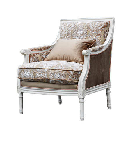 Кресло с деревянными подлокотниками белое с эффектом старения White Rose