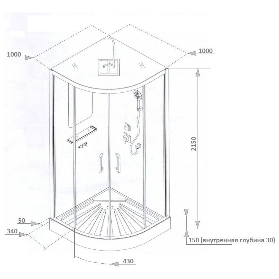 Душевая кабина четверть круга с низким поддоном 100х100 см черная, белая Cerutti SPA Viva 101B - изображение 7