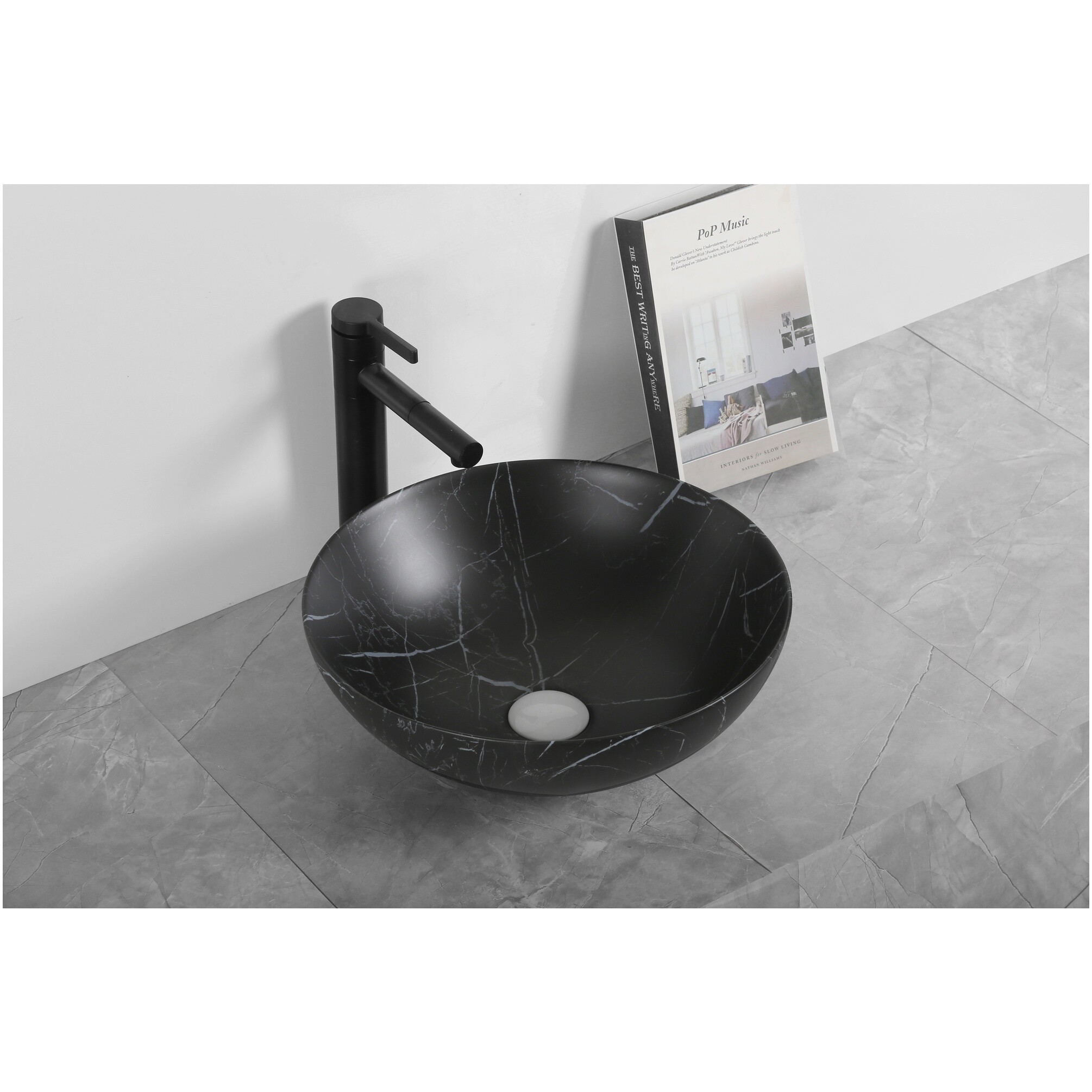 Раковина накладная фарфоровая круглая 40 см черный мрамор Cerutti SPA CR3301MMB1
