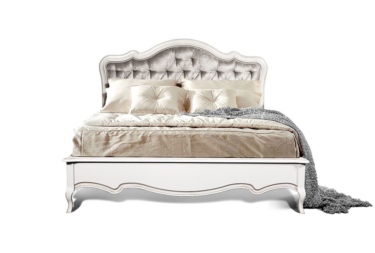 Кровать двуспальная белая эмаль с серебряной патиной 160х200 см комбинированная &quot;Трио&quot;