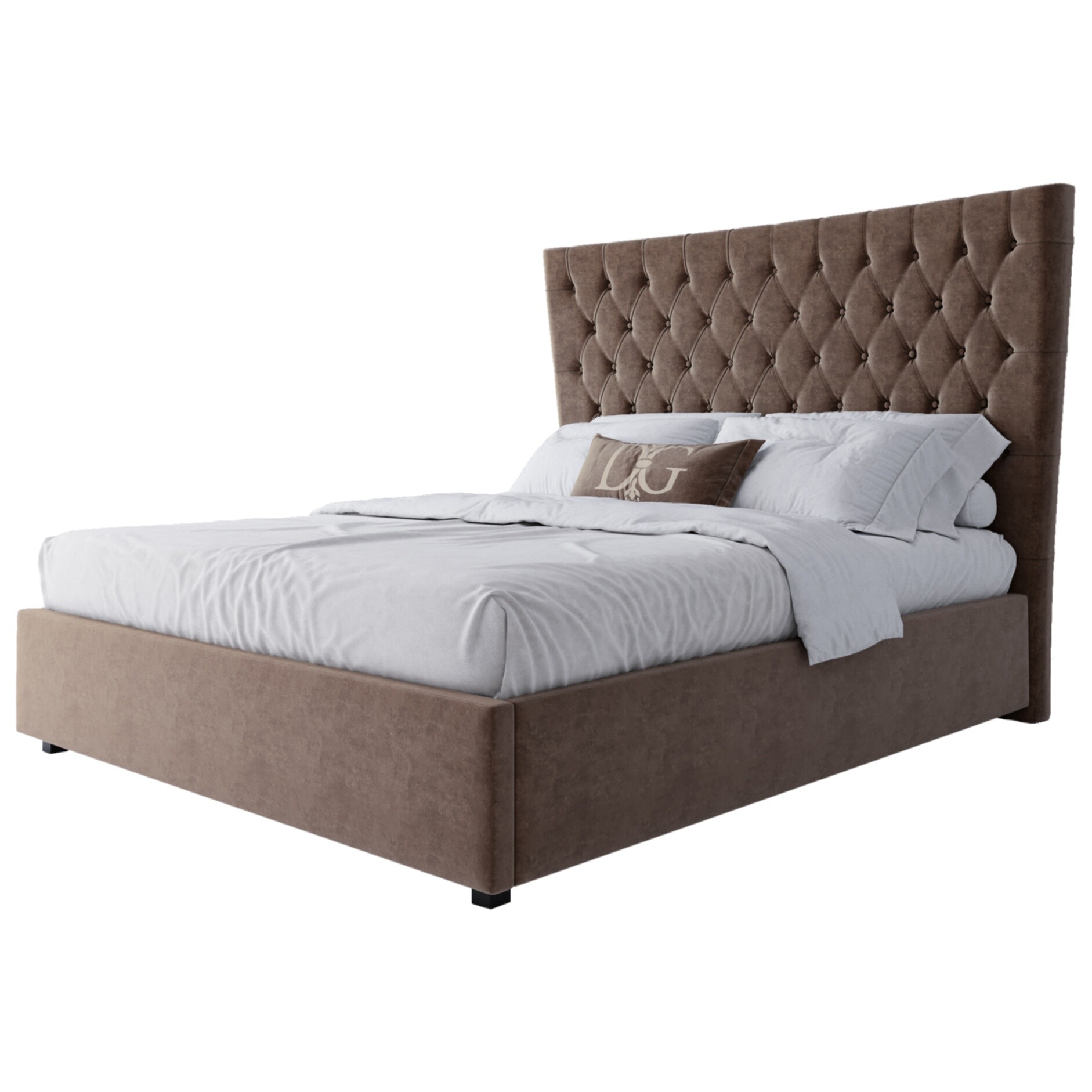 Кровать двуспальная 160х200 серо-коричневая из велюра QuickSand