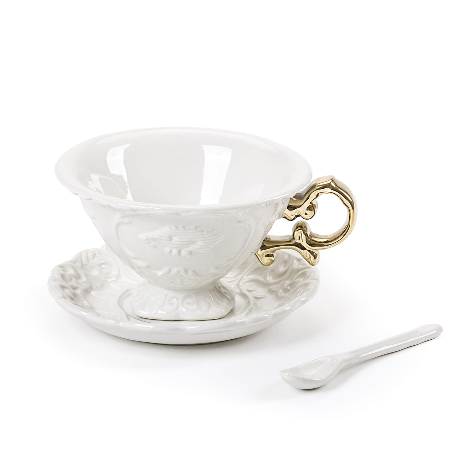 Чайный набор фарфоровый из 3 предметов белый, золото I-Tea