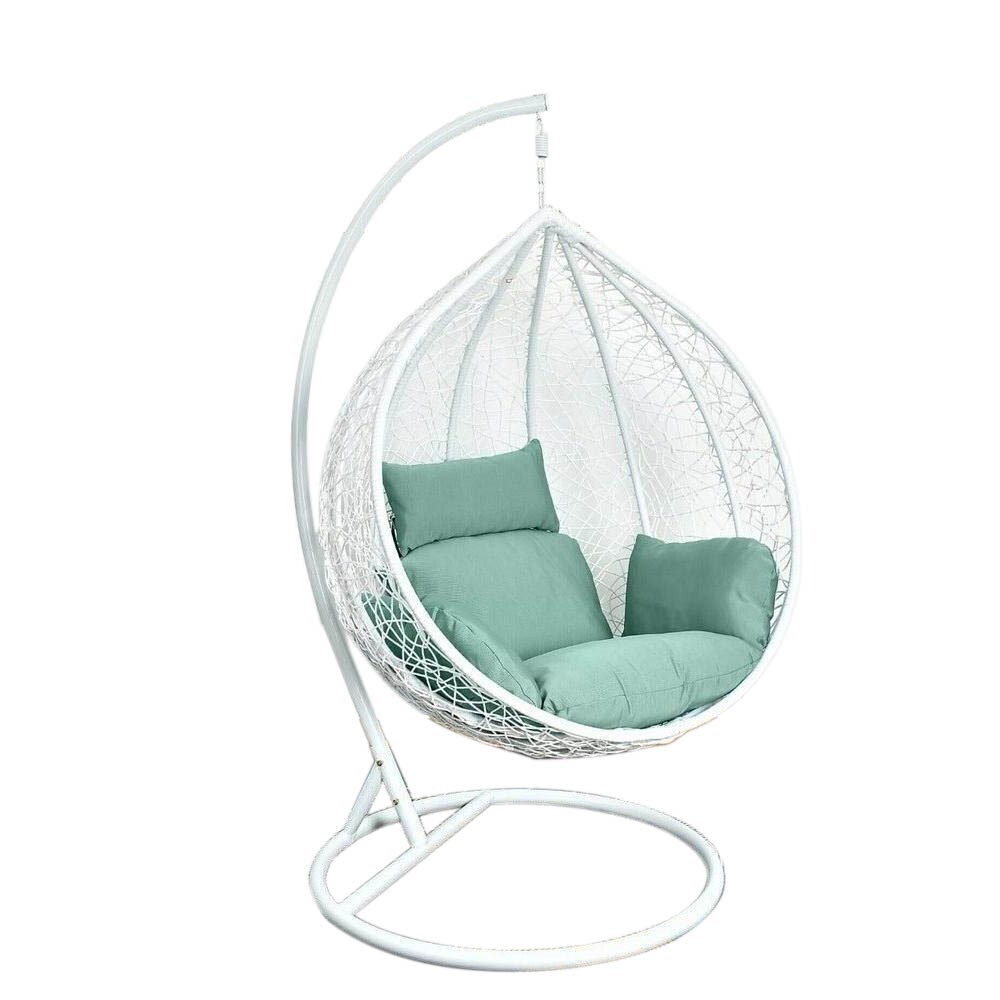 Кресло-капля подвесное из искусственного ротанга белое Afina White&Green