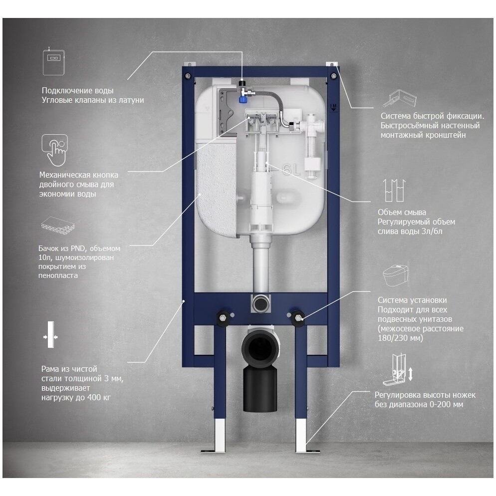Инсталляция для подвесного унитаза с кнопкой смыва черной Cerutti SPA CR557.CR05BK - изображение 4