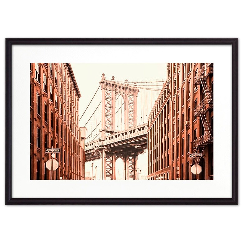 Постер в раме коричневый 21х30 см &quot;Манхэттенский мост&quot;