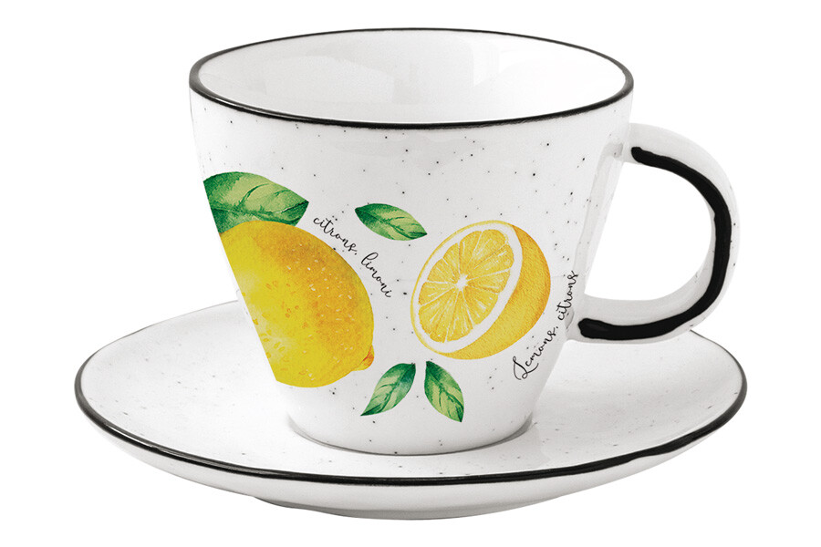 Чашка с блюдцем фарфоровые бело-желтые 250 мл Amalfi