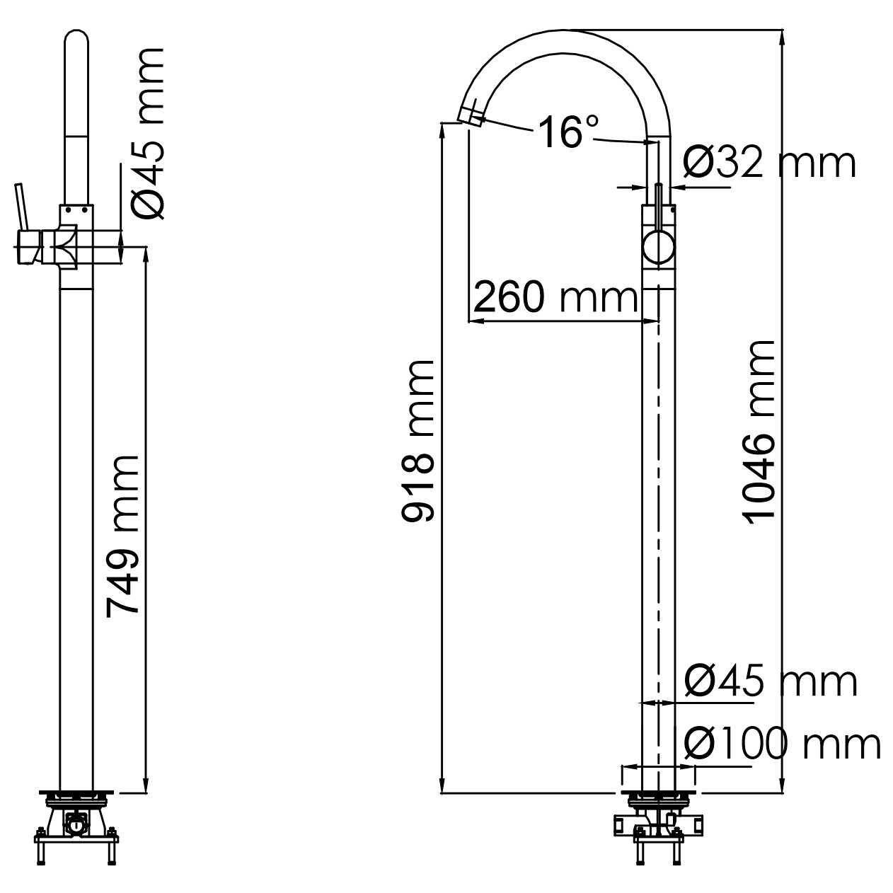 Смеситель для раковины напольный из латуни хром Wasserkraft 4153 - изображение 5