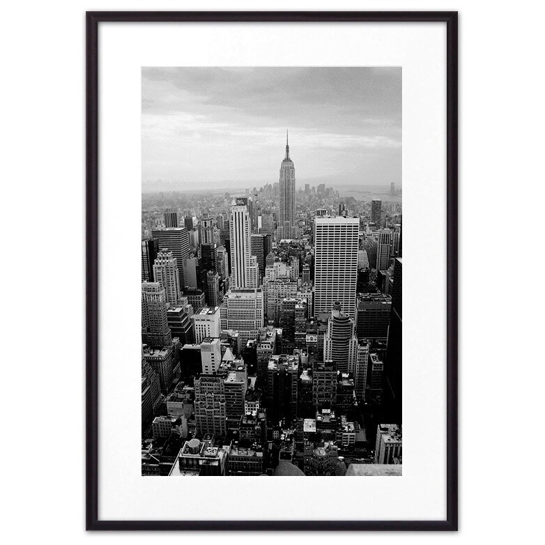 Постер в алюминиевой раме черно-белый &quot;Панорама Нью-Йорка&quot; 07-0880-40x60