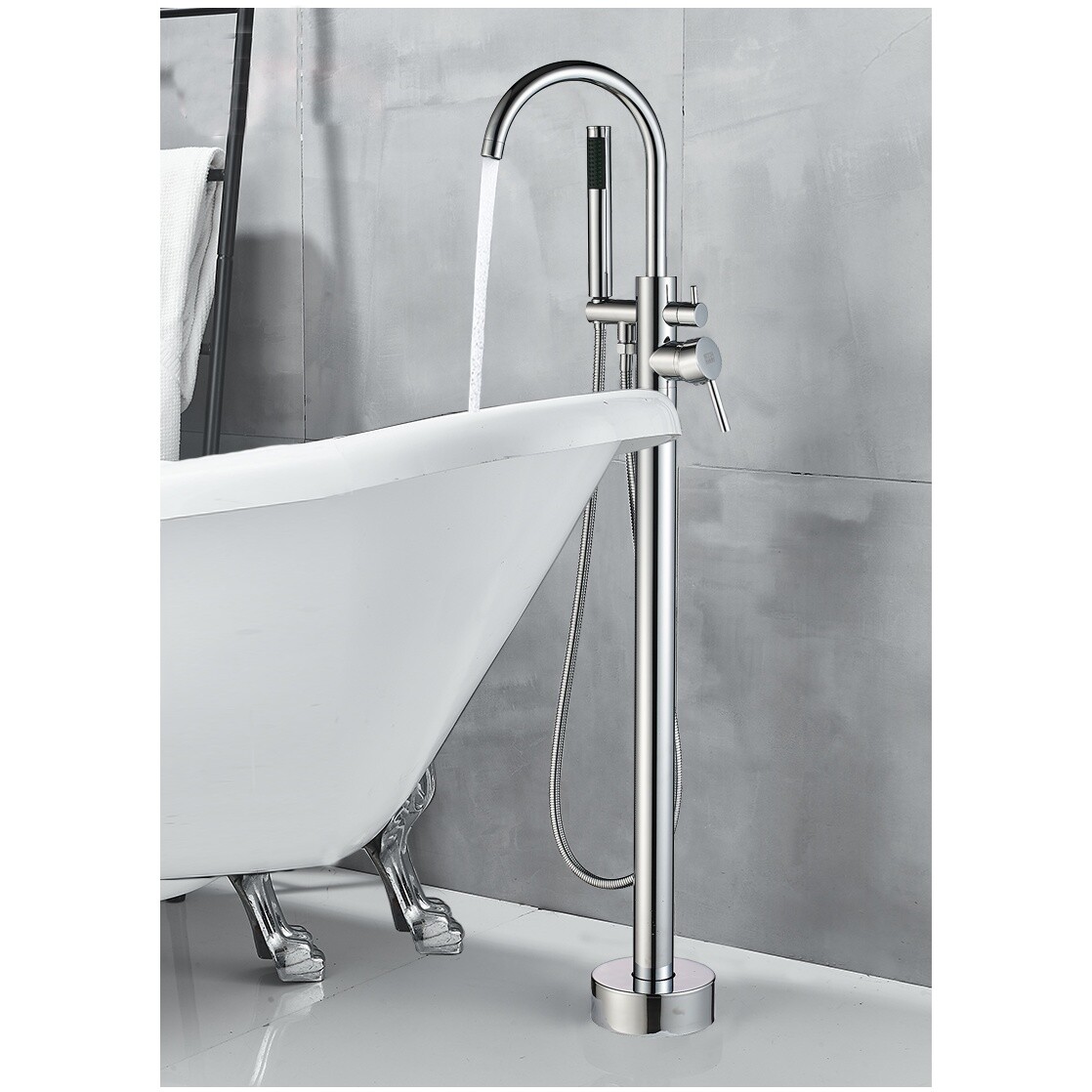 Смеситель для ванны напольный однорычажный с душевым гарнитуром хром Boch Mann Braies BM7772 - изображение 9