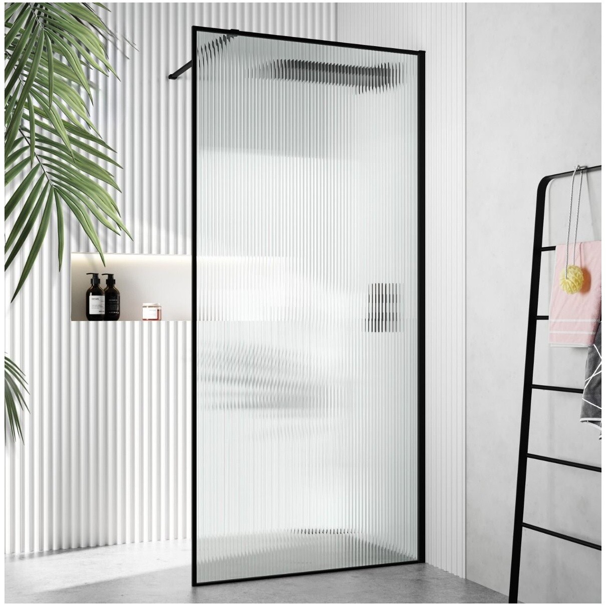 Душевая перегородка стеклянная 190х90 см гофрированная, черная Cerutti SPA STRIP T90