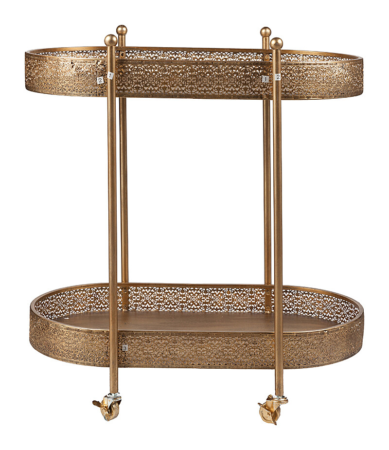 Столик сервировочный на колесиках золотой с резьбой 91 см Cleo