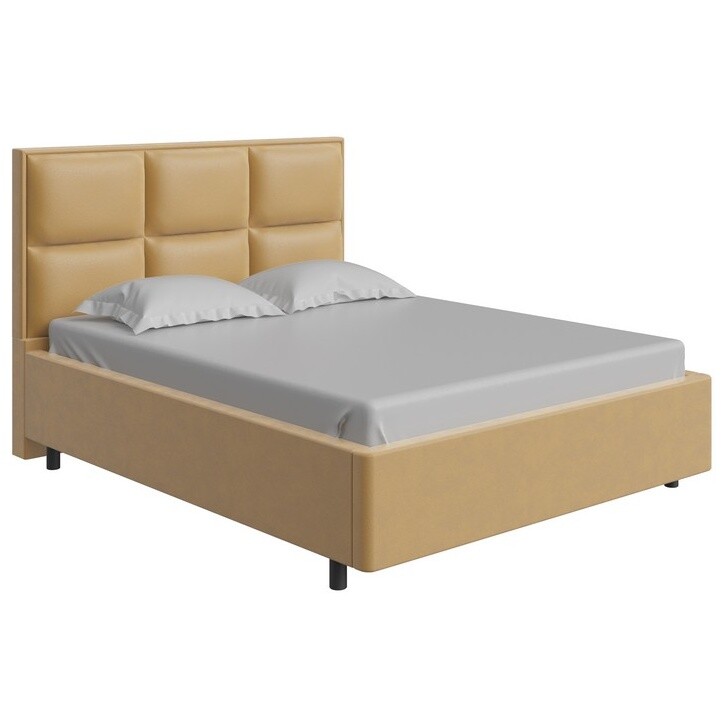 Кровать двуспальная с мягким изголовьем 160х200 см экокожа песочная Malina