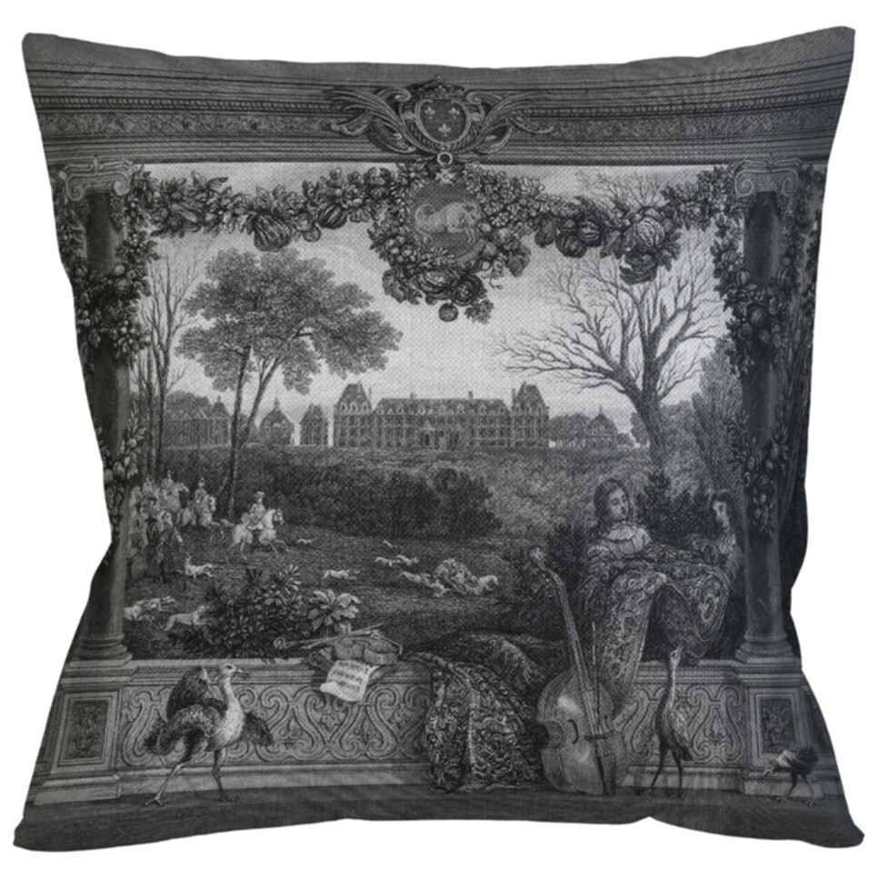 Подушка декоративная с принтом черно-белая «Дворец Монсо»