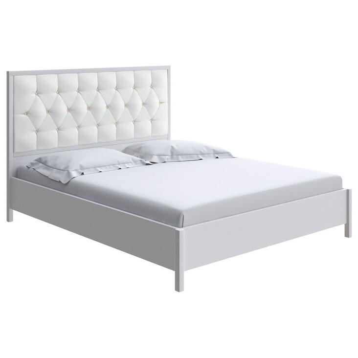 Кровать двуспальная с мягким изголовьем 180х210 см белый жемчуг, лама лен Vester Lite