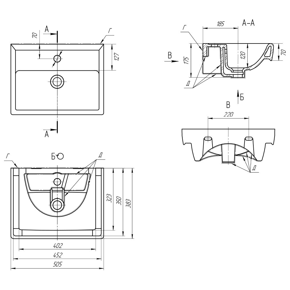 Раковина мебельная прямоугольная 50 см белая Dreja "Мини" 195032 - изображение 5