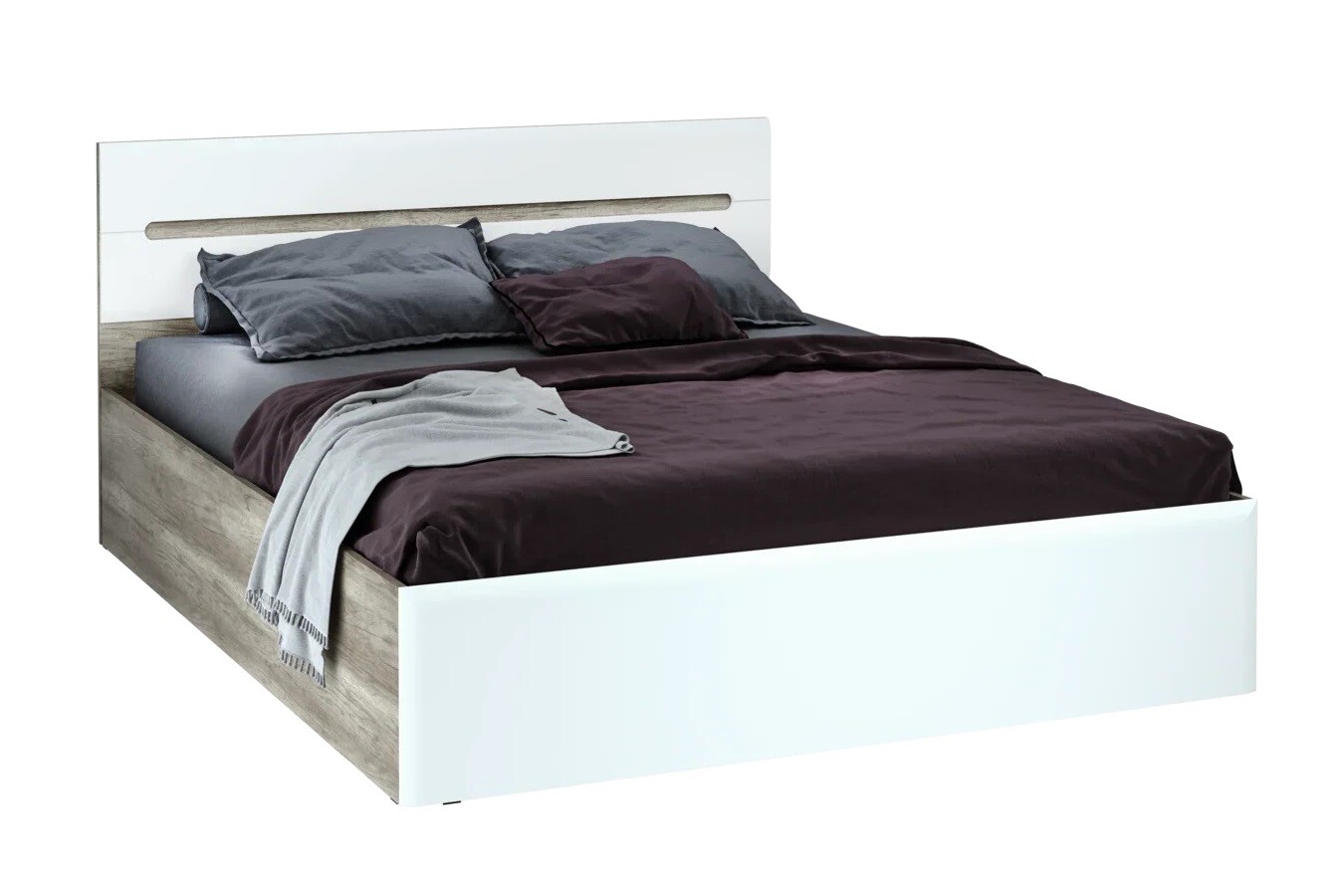 Кровать двуспальная с подъемным механизмом 160x200 см дуб каньон, белый глянец &quot;Наоми КР-11&quot;