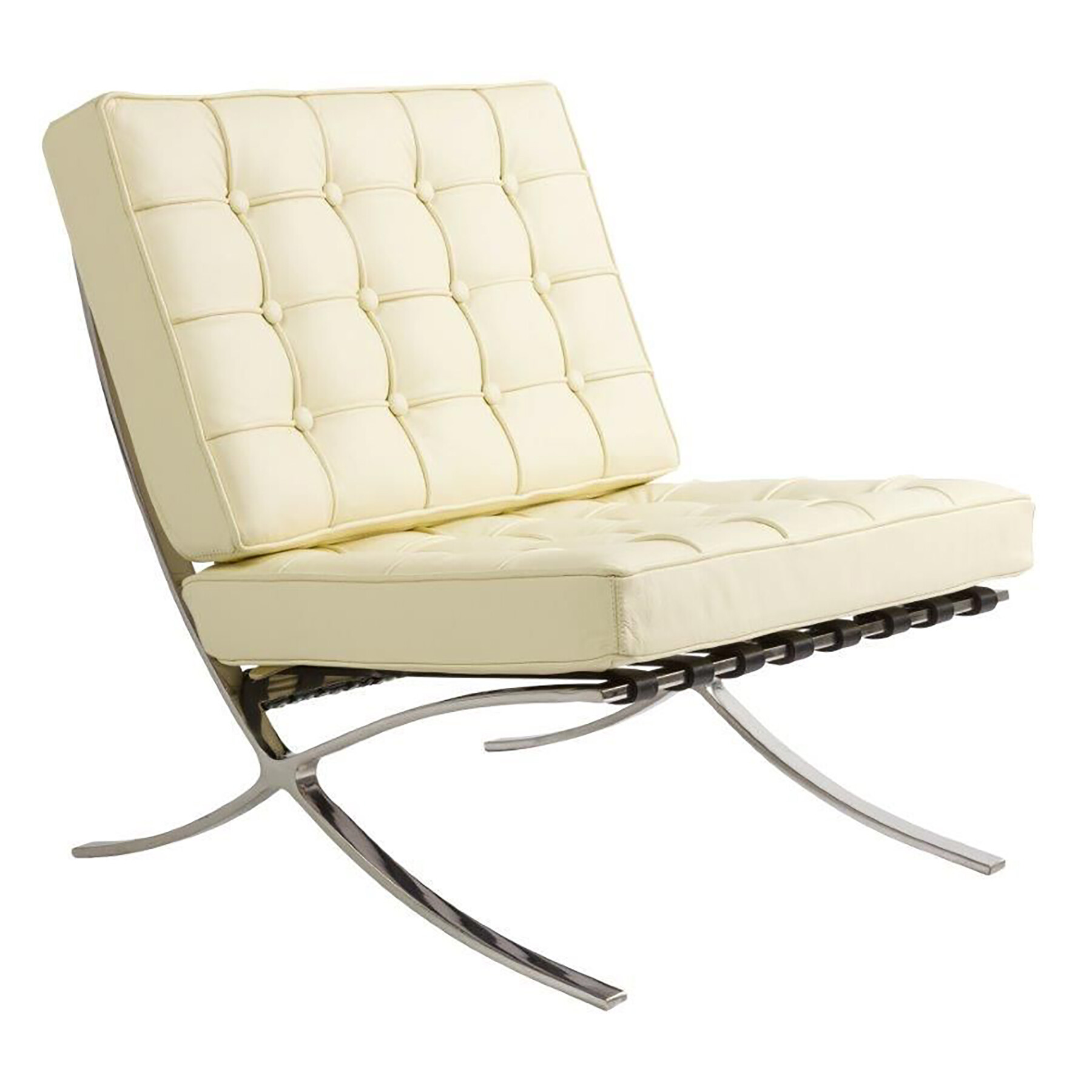 Кресло кожаное с хромированными ножками кремовое Barcelona Chair