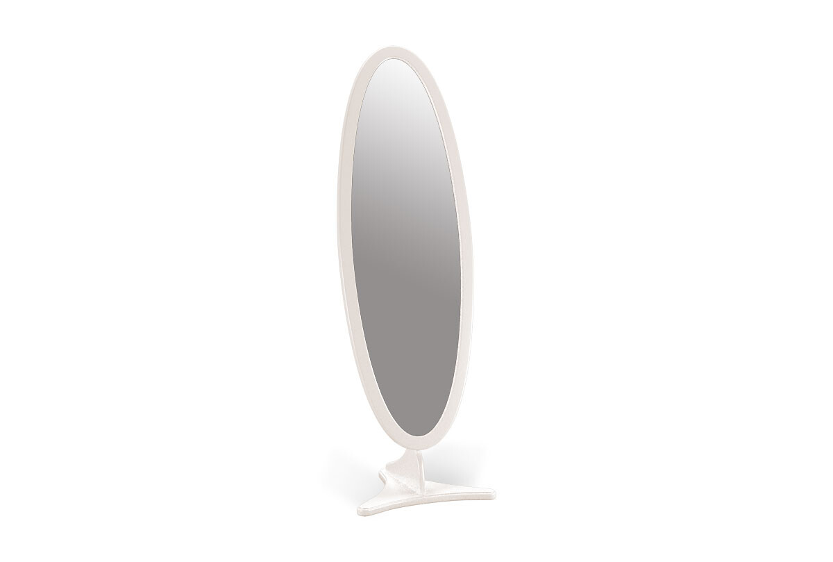 Зеркало овальное напольное белая эмаль, серебряная патина Fleuron