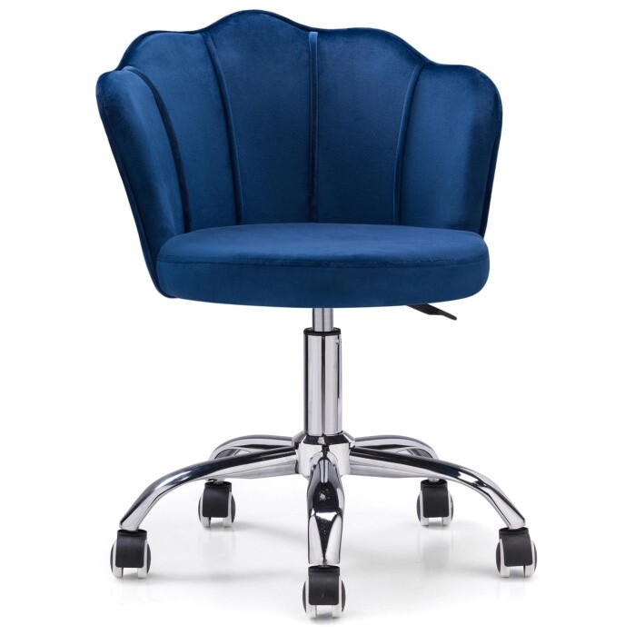 Кресло офисное велюровое на колесиках синее, хром Bud blue