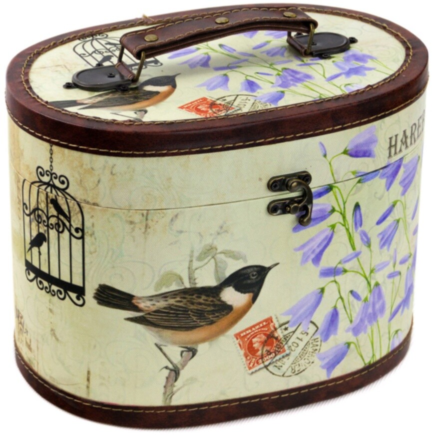 Шкатулка для украшений с рисунком птицы бежевая 25.9x17.4x19.5см &quot;Саквояж&quot;
