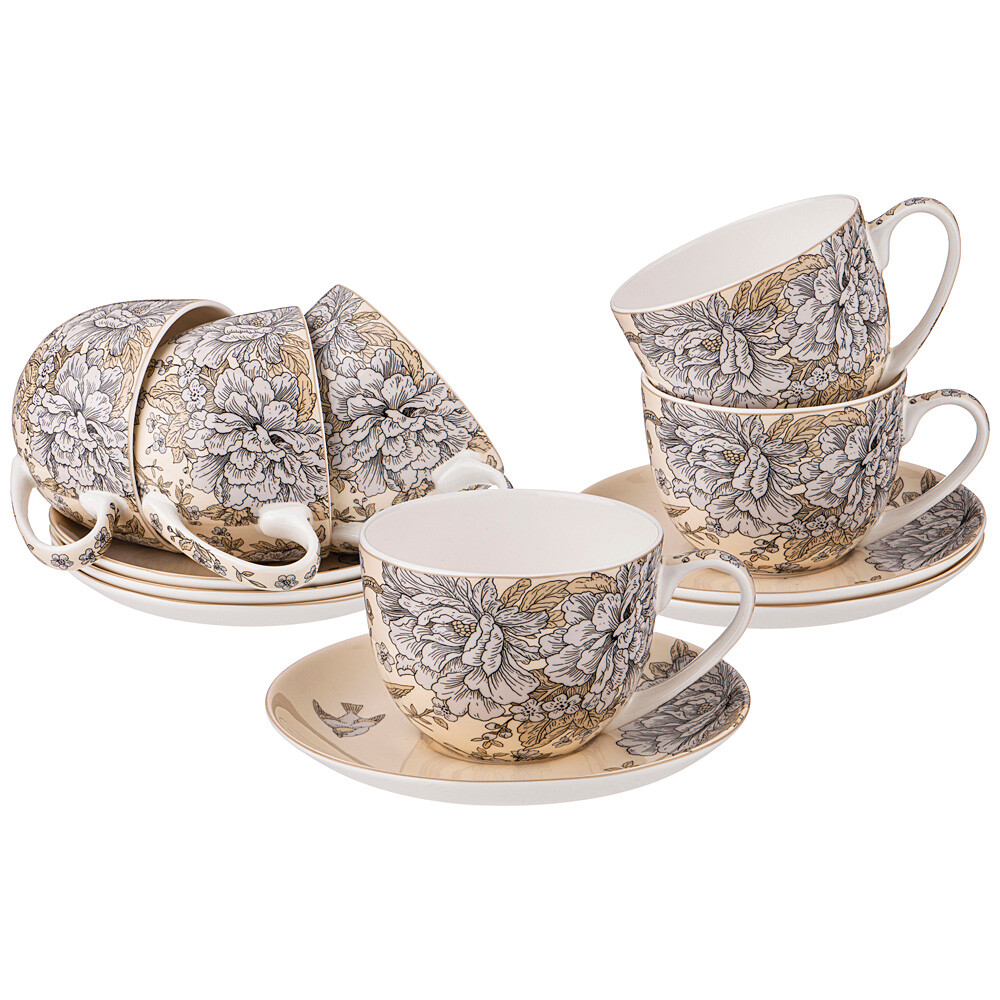 Чайный набор на 6 персон бежево-серый, 12 предметов 330 мл Royal Garden