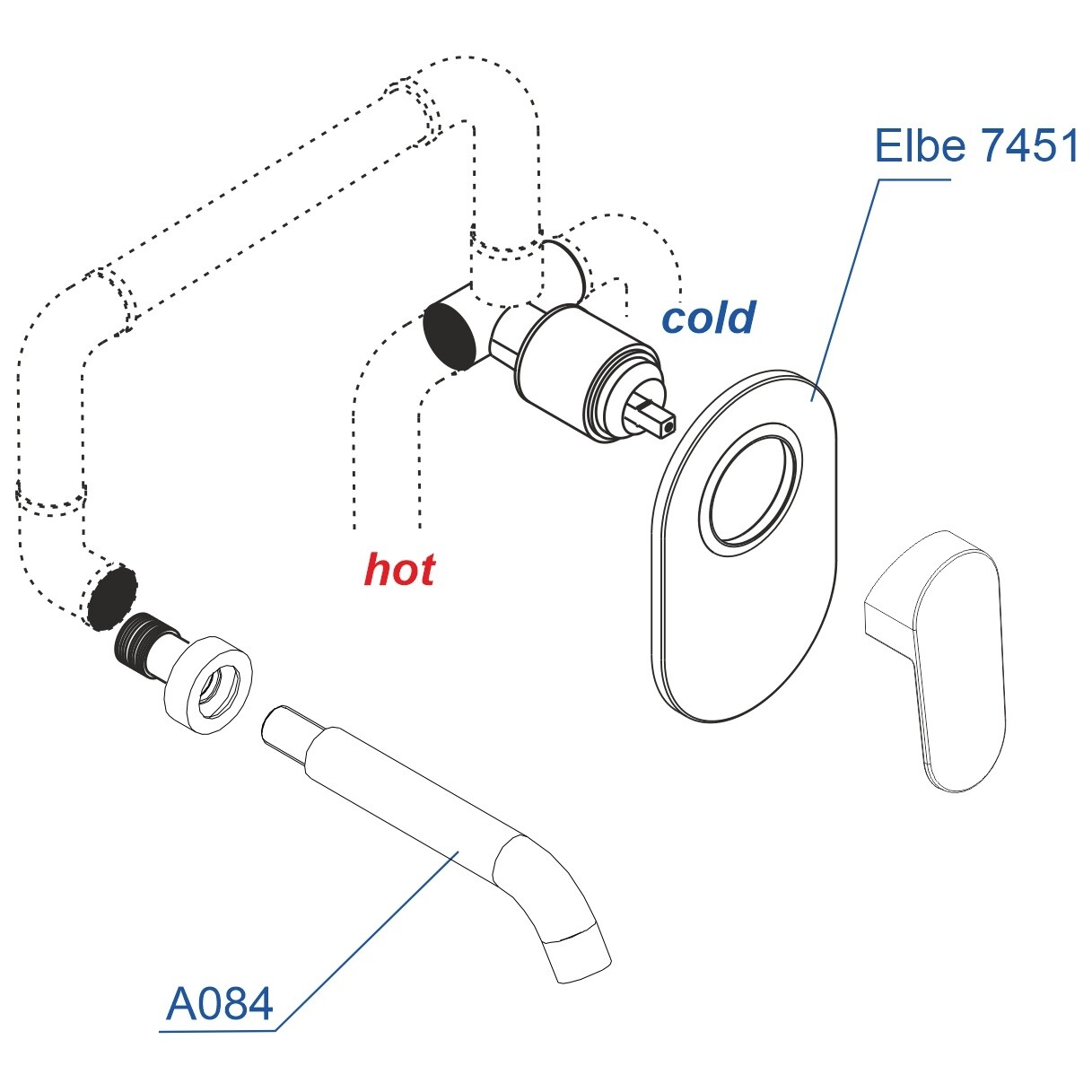 Смеситель для раковины встраиваемый с настенным изливом черный Wasserkraft A74543 - изображение 4