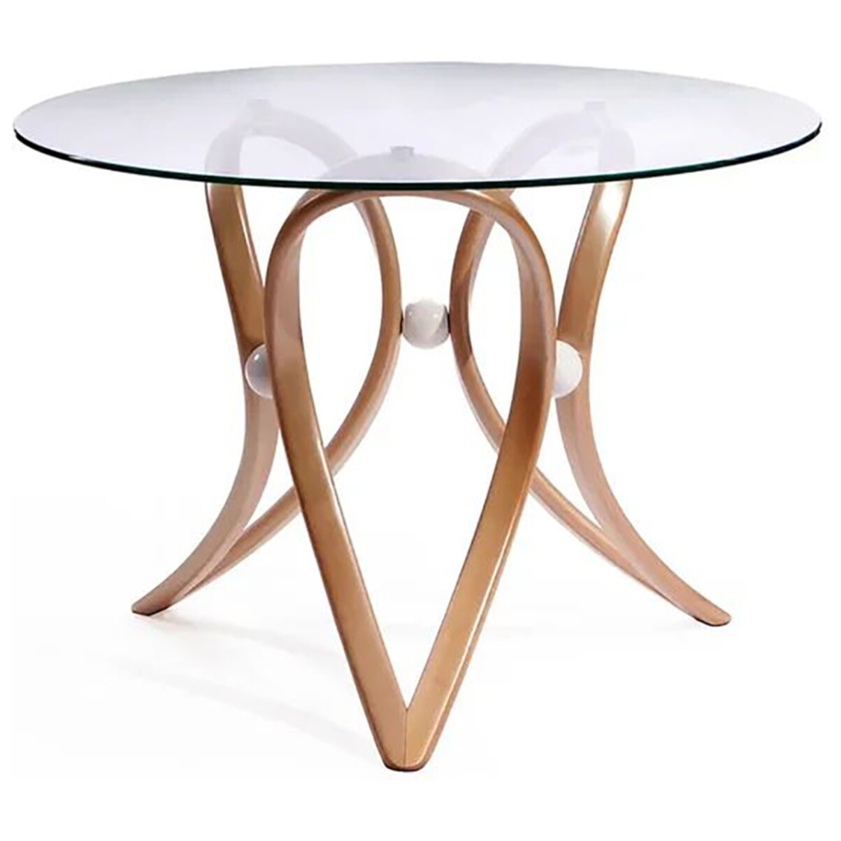 Обеденный стол стеклянный круглый с основанием светлая береза 105 см Apriori V