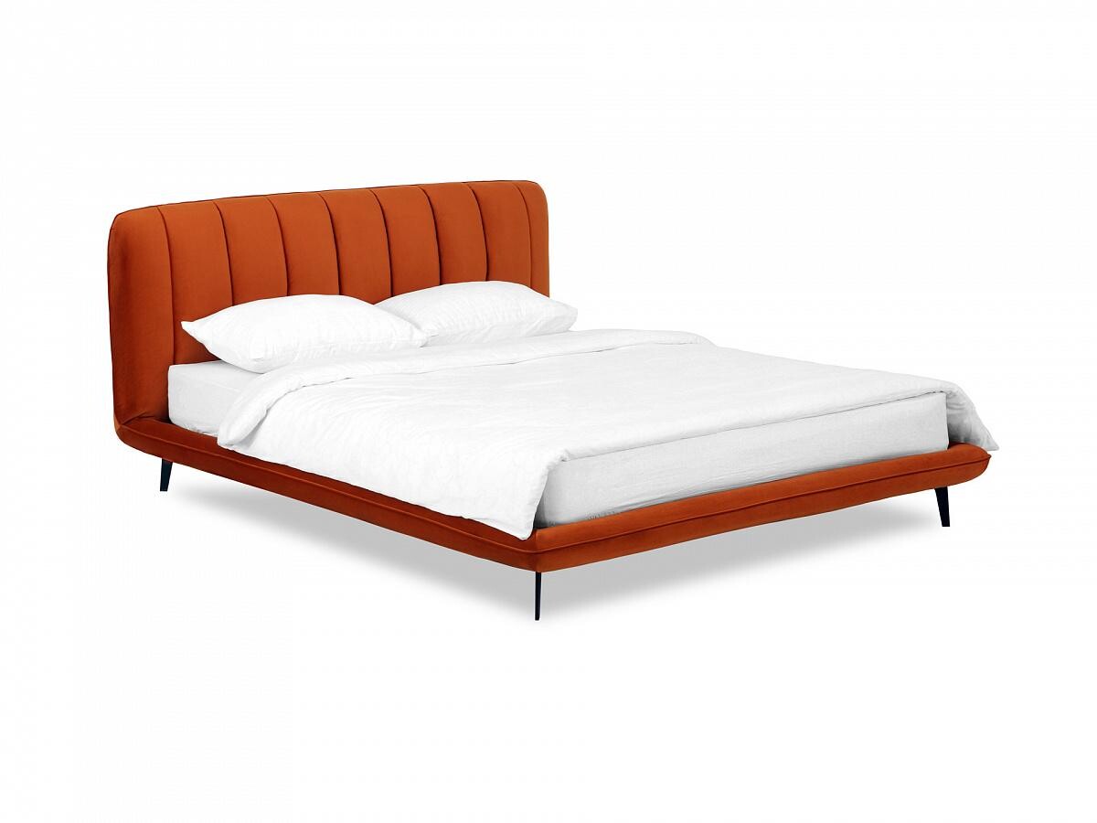 Кровать двуспальная с мягким изголовьем 160х200 см оранжевая Amsterdam