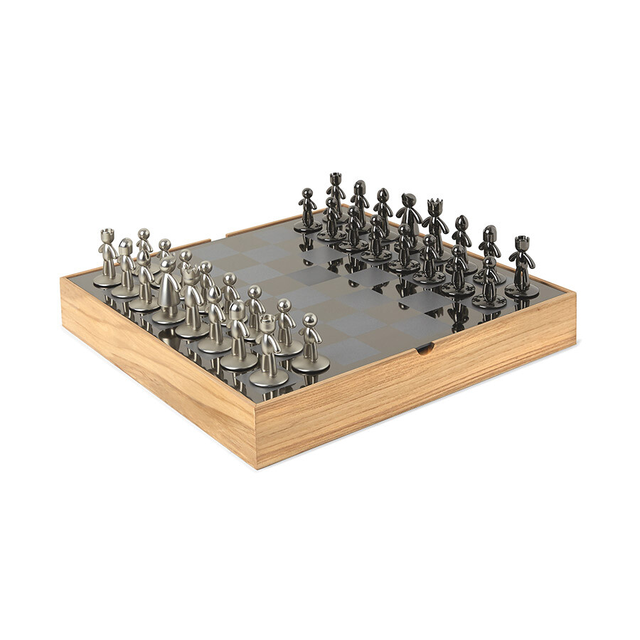 Шахматная доска с металлическими фигурами серая Buddy