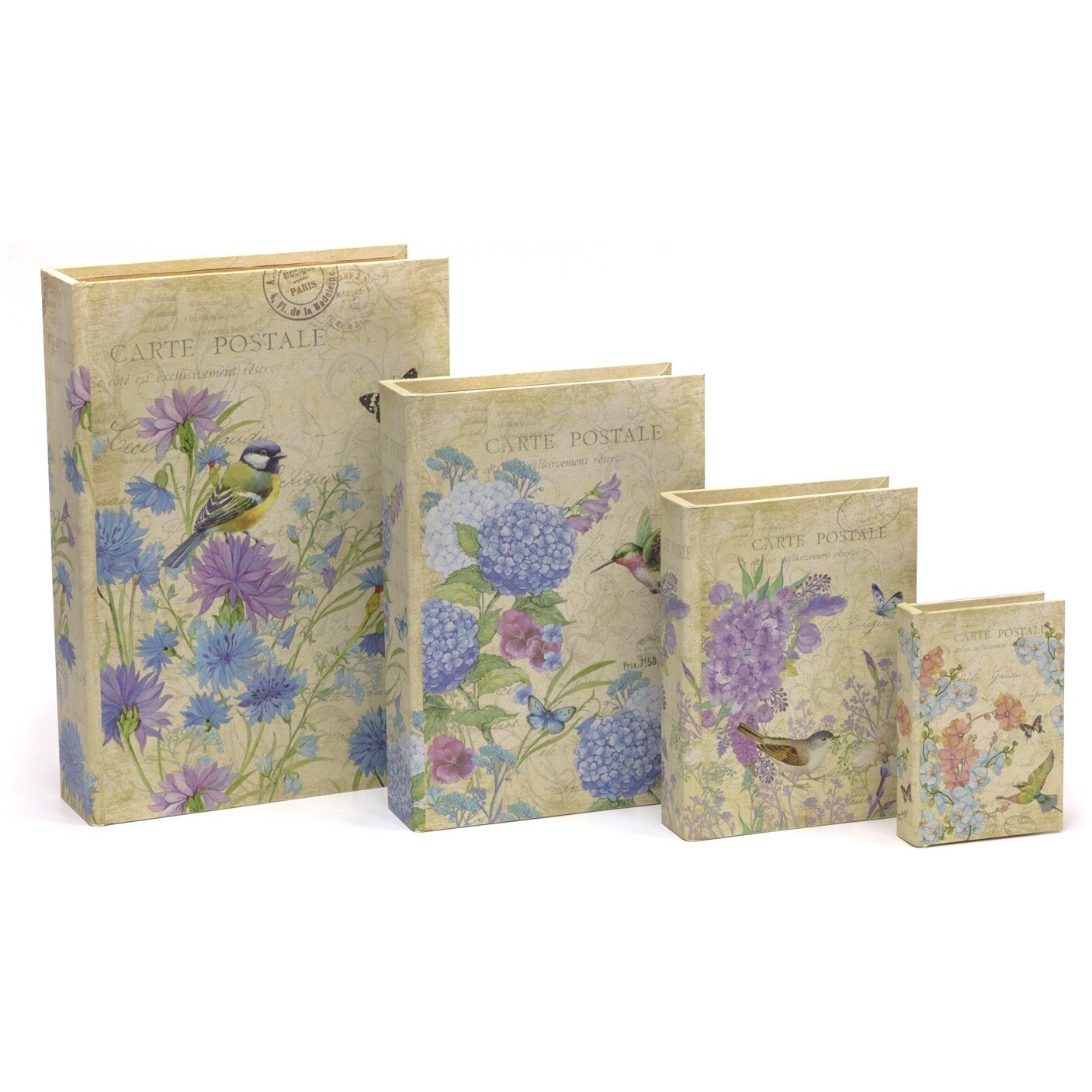 Шкатулки-книги, набор 4 штуки с цветами и птицами Glasar