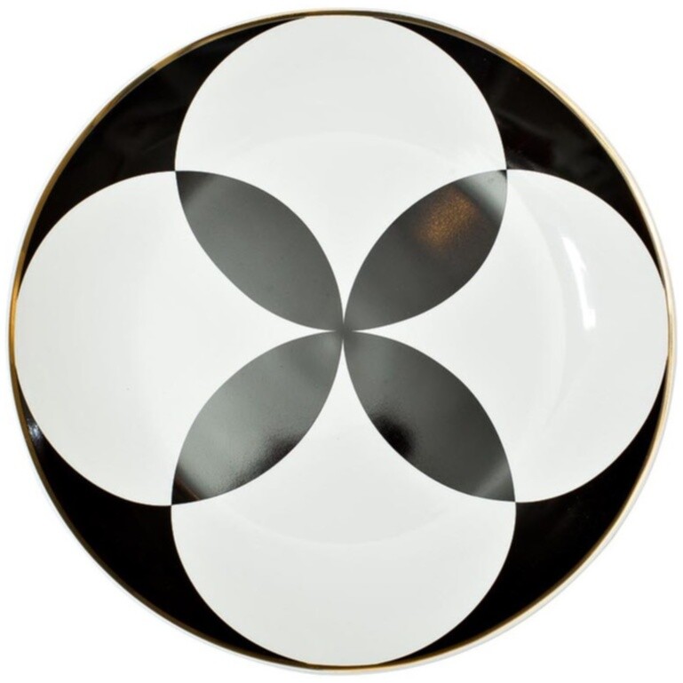 Тарелка десертная 20 см черно-белая с узором в виде кругов
