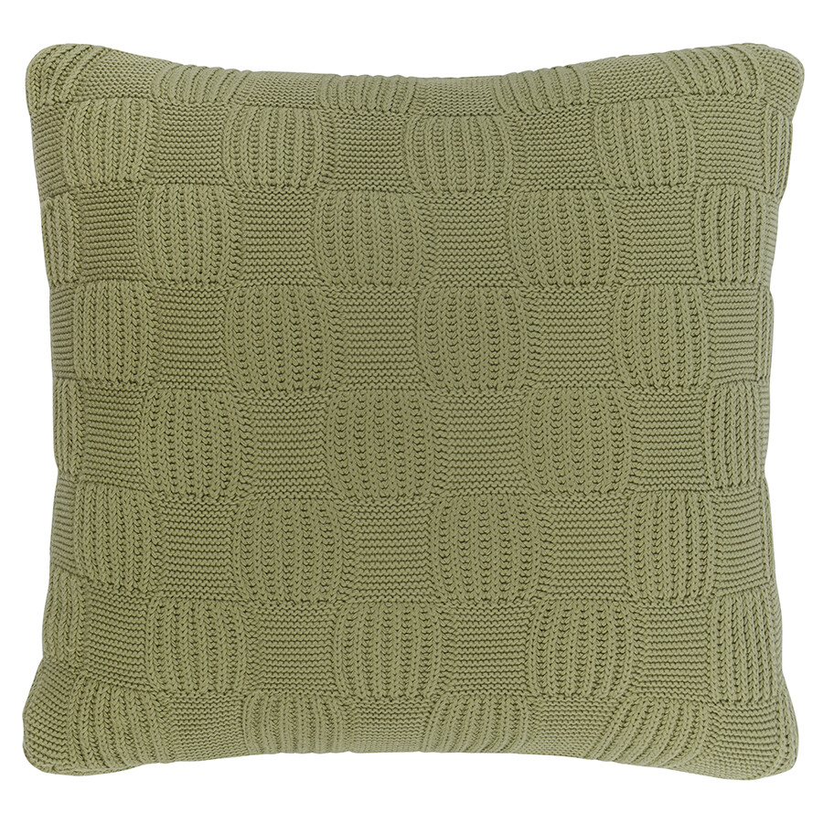 Подушка из хлопка рельефной вязки 45х45 см травянисто-зеленая Essential