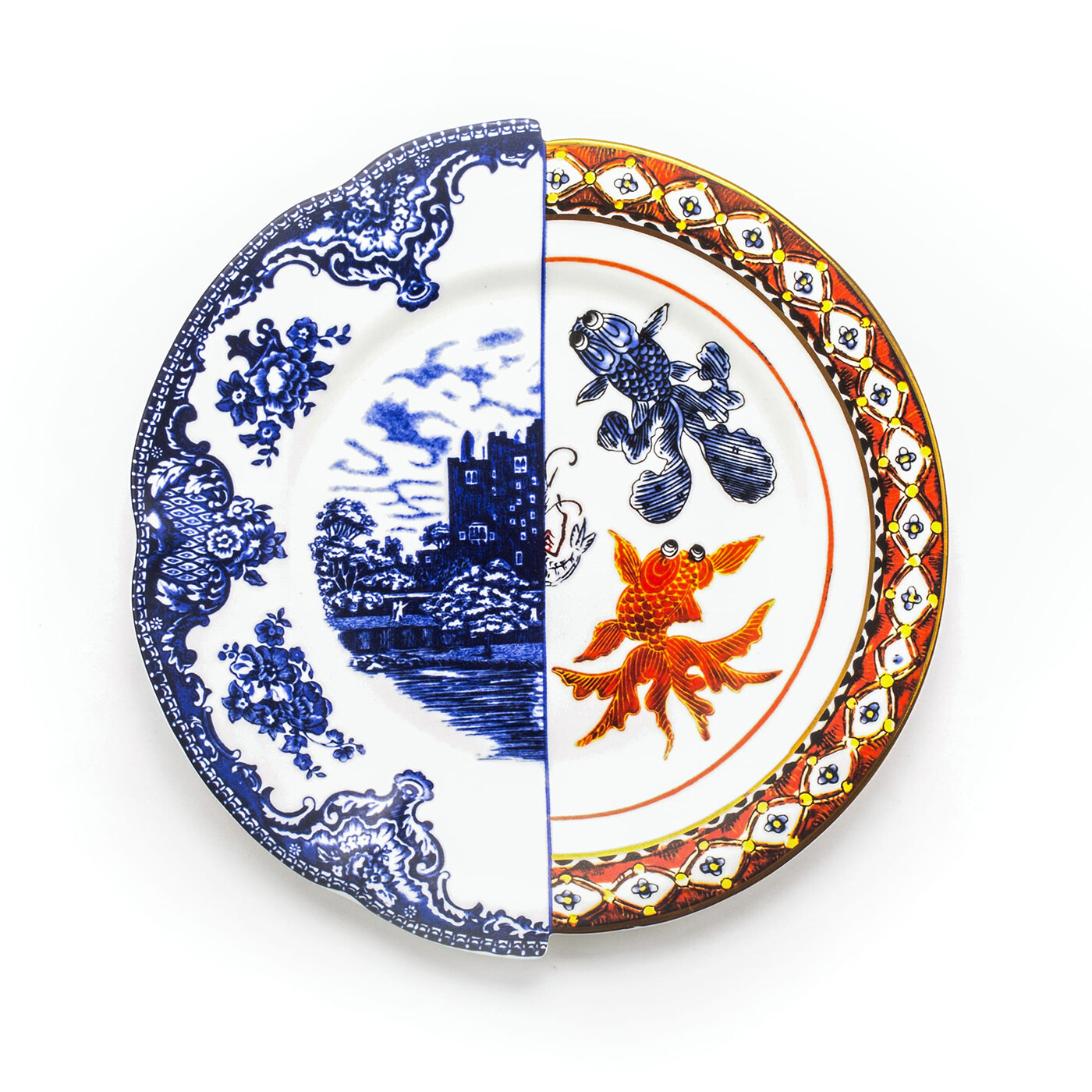 Тарелка декоративная круглая фарфоровая 27,5х27,5 см красно-синяя Isaura