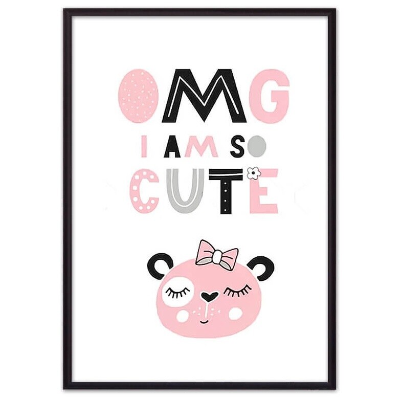 Постер в раме серо-розовый 50х70 см &quot;Медведь OMG I'm so cute&quot; 