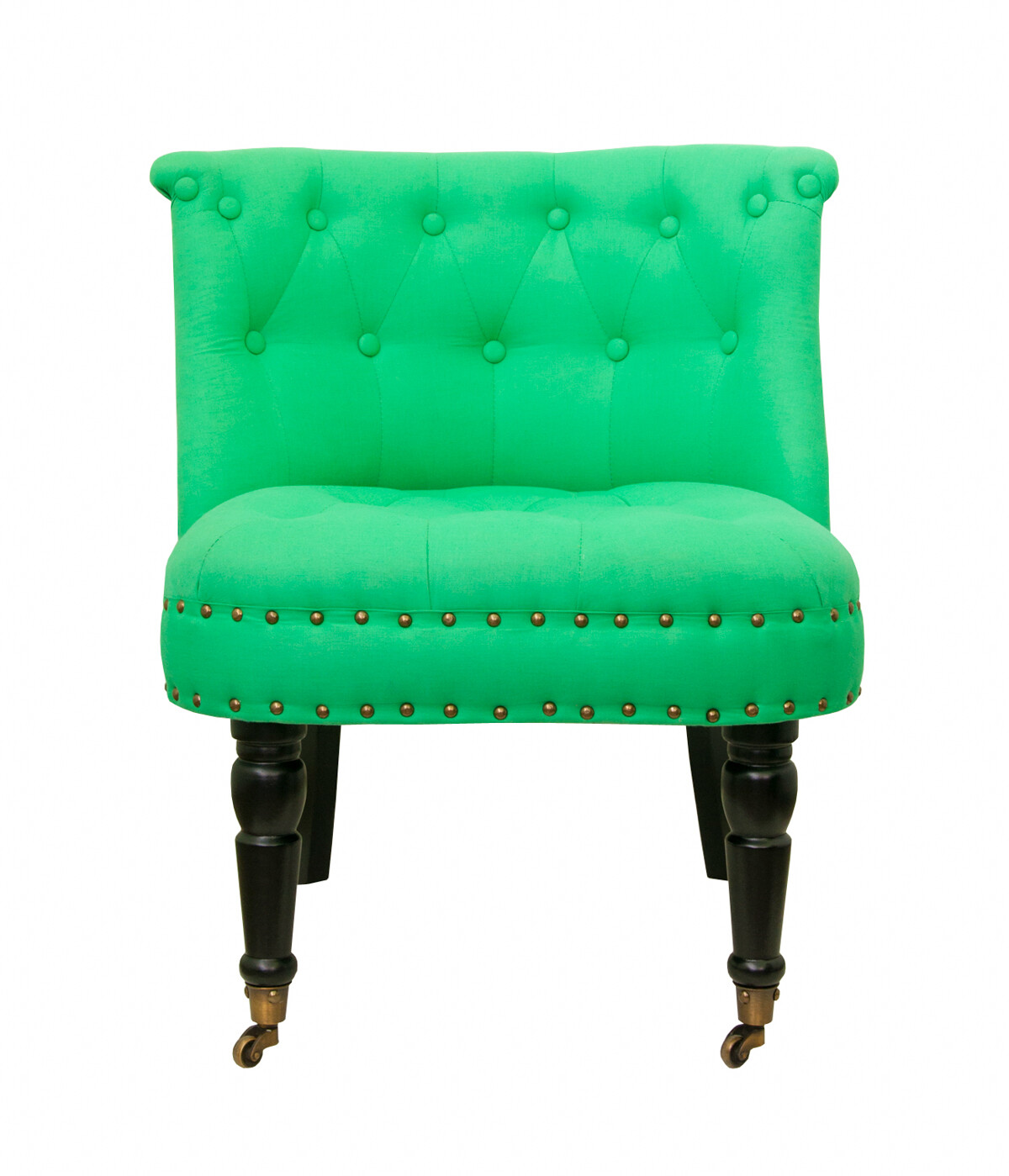 Кресло мягкое с деревянными ножками на колесах зеленое Aviana