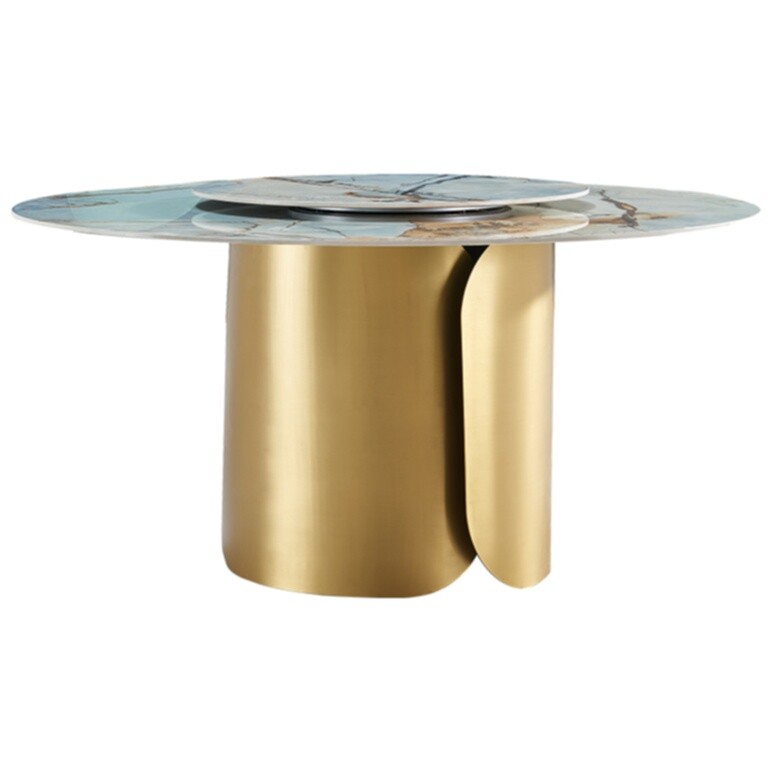 Обеденный стол круглый светло-серый, золото Oscar