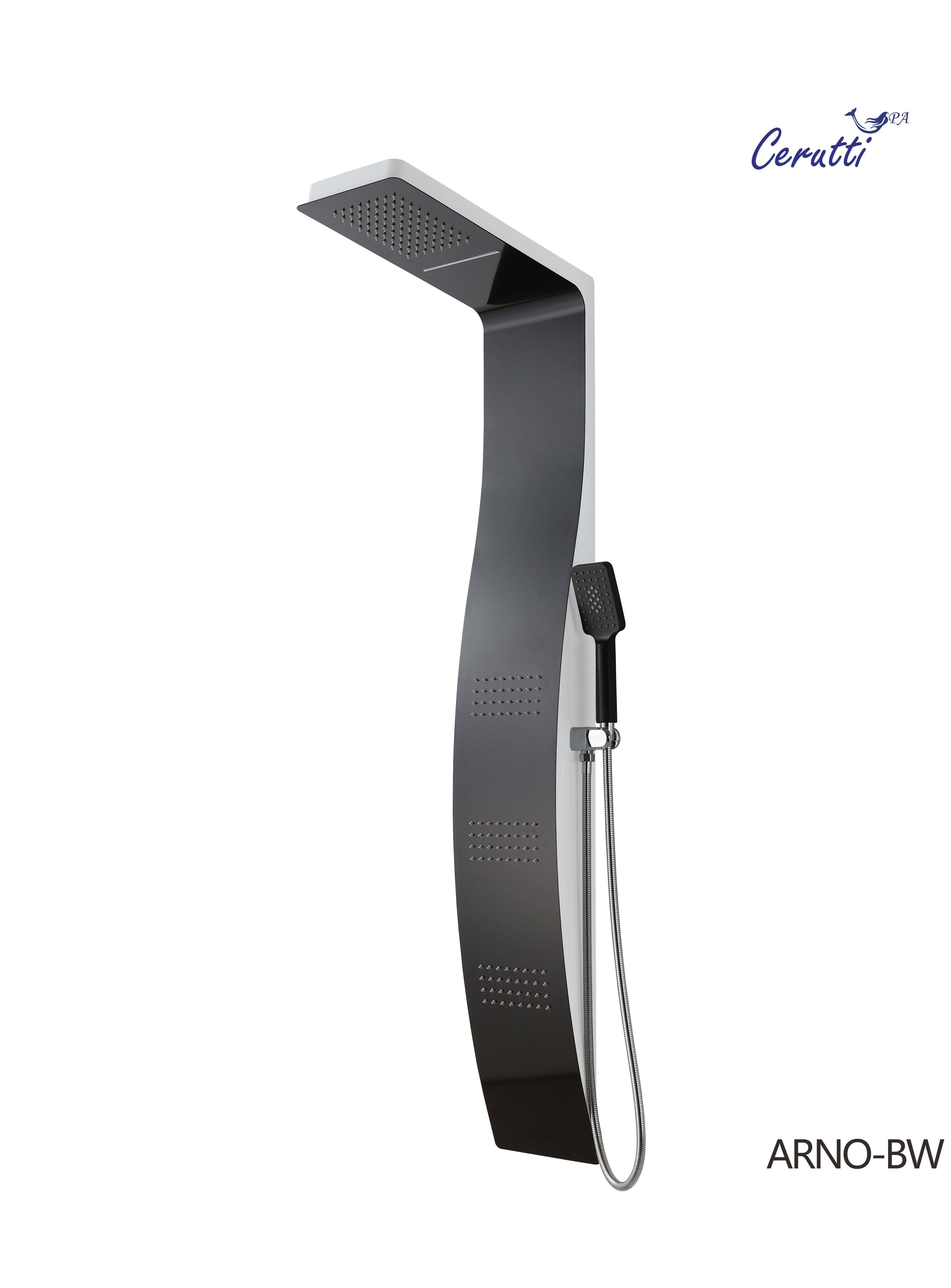 Душевая панель с тропическим душем 147х22 см черная Cerutti SPA Arno BW CT9656