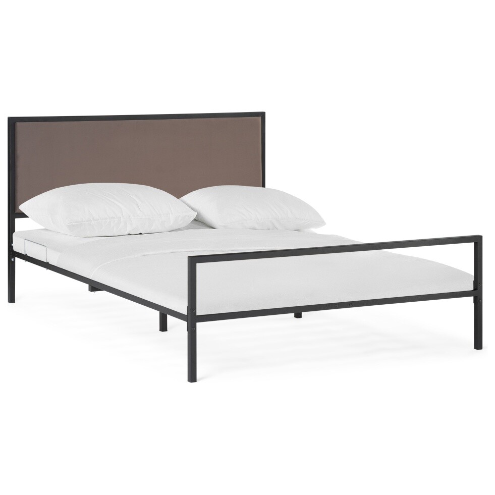 Кровать двуспальная металлическая с мягким изголовьем 160х200 см черная, коричневая &quot;Эгерт-1&quot;