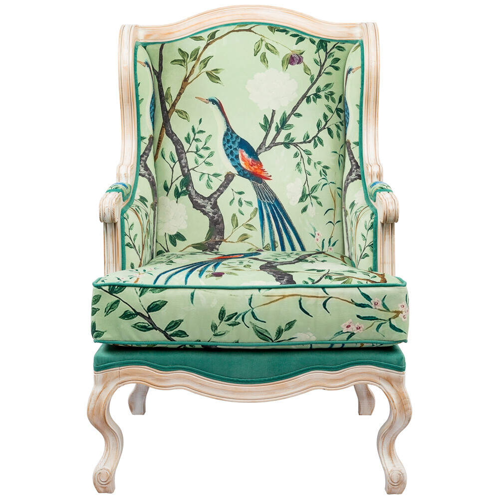 Кресло с деревянными подлокотниками и широкой спинкой голубое «Шинуазри 5» 21060730