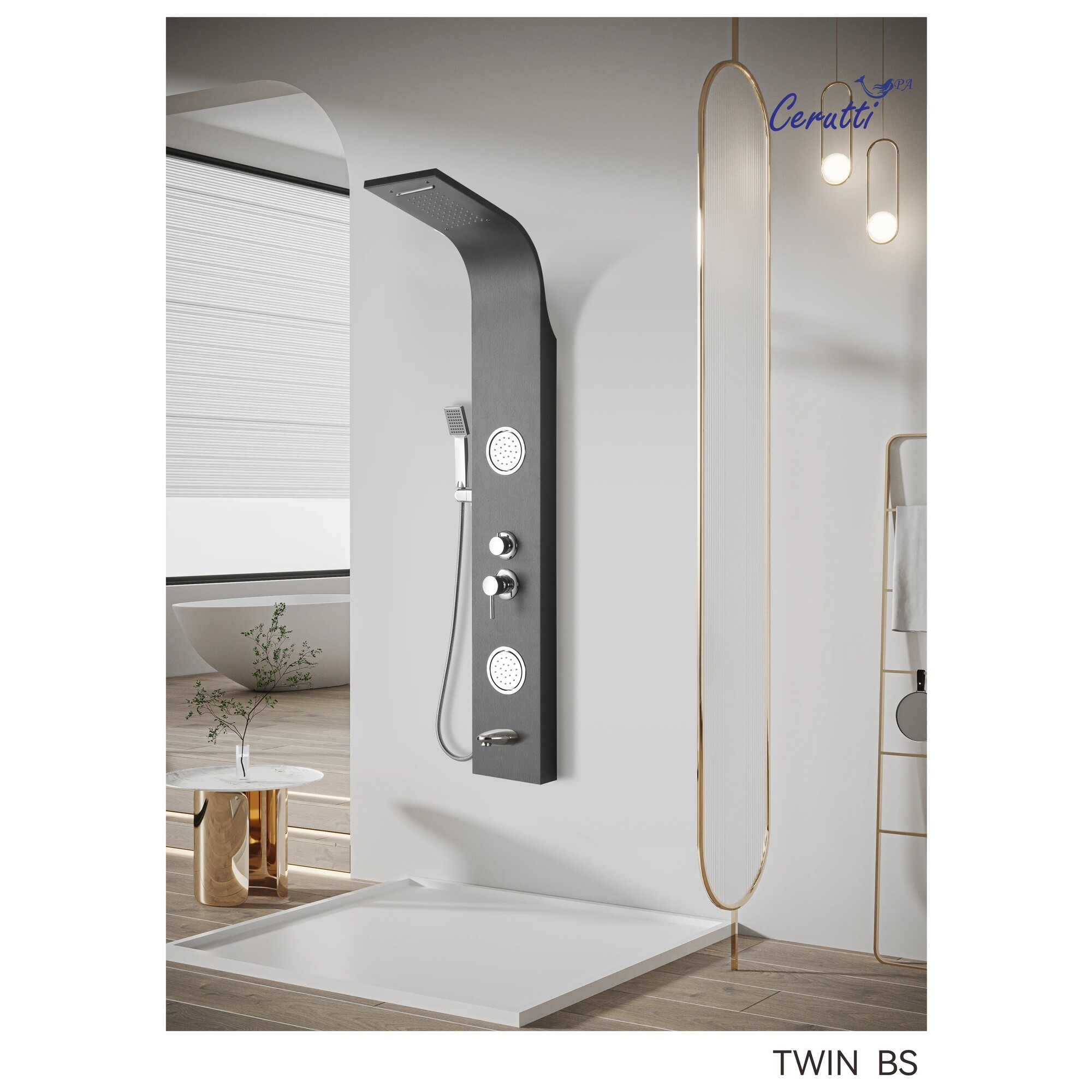 Душевая панель с гидромассажем 150х22 см черная Cerutti SPA Twin BS CT9986