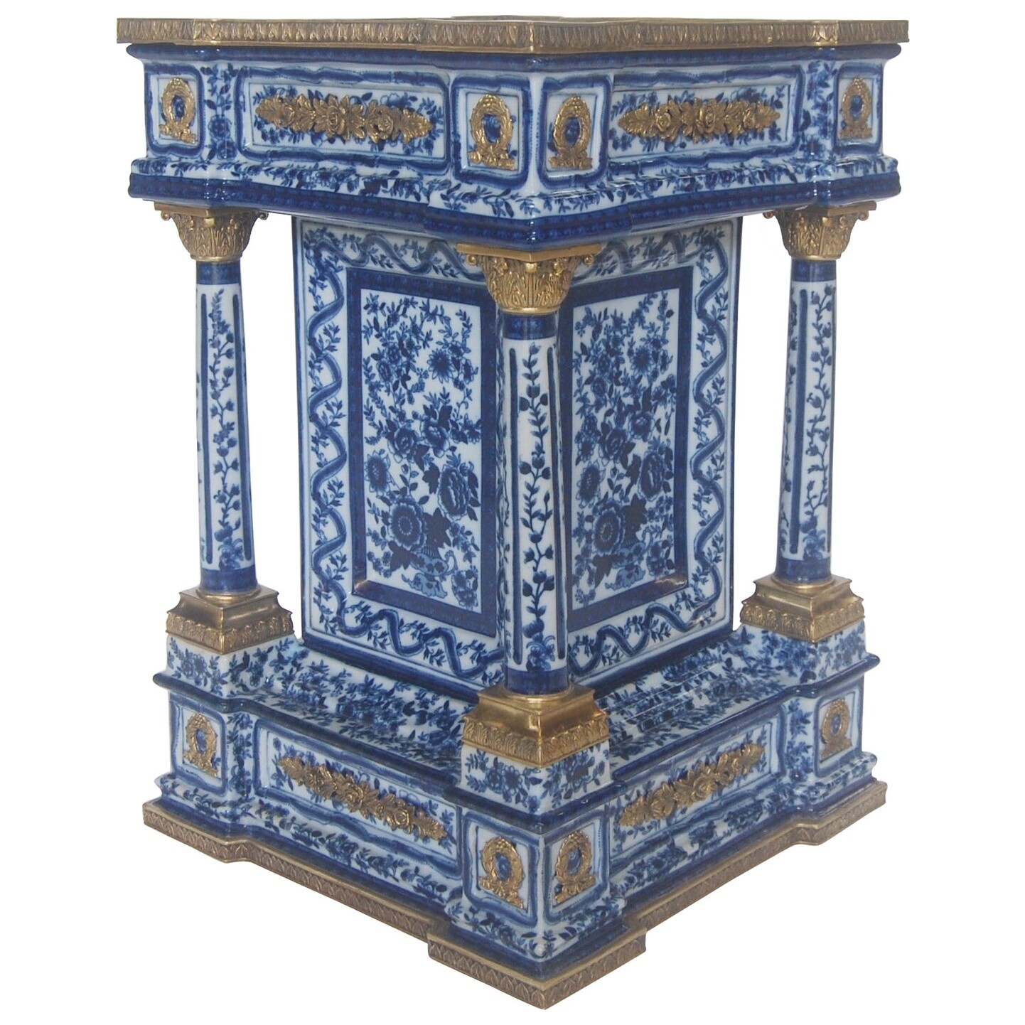Приставной столик фарфоровый голубой Glasar B1357H/QEN403
