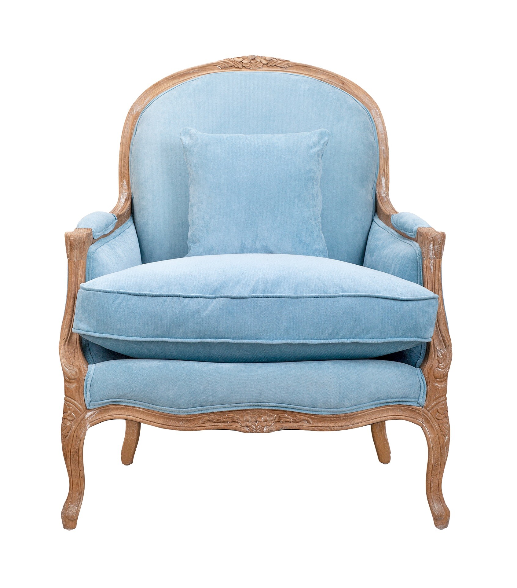 Кресло с деревянными подлокотниками светло-голубое Aldo Light Blue