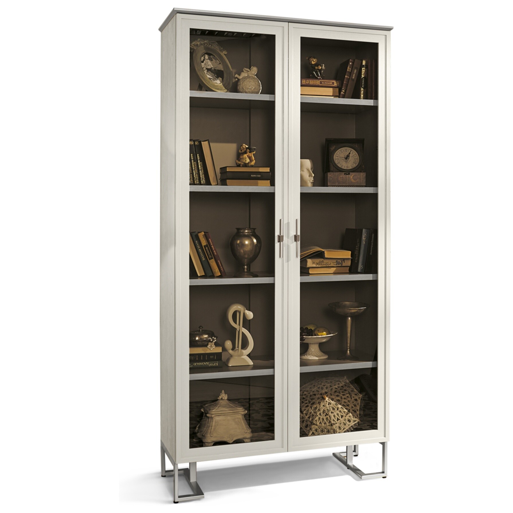 Книжный шкаф двухдверный на металлических ножках 102 см светло-серый Palmari