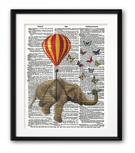 Постер Слон и Бабочки А4