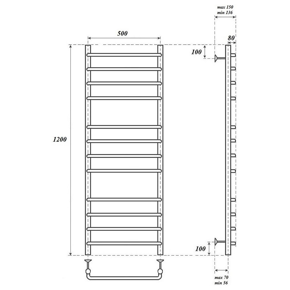 Полотенцесушитель электрический 50х120 см хром Point "Нептун" PN09152E П12 - изображение 4