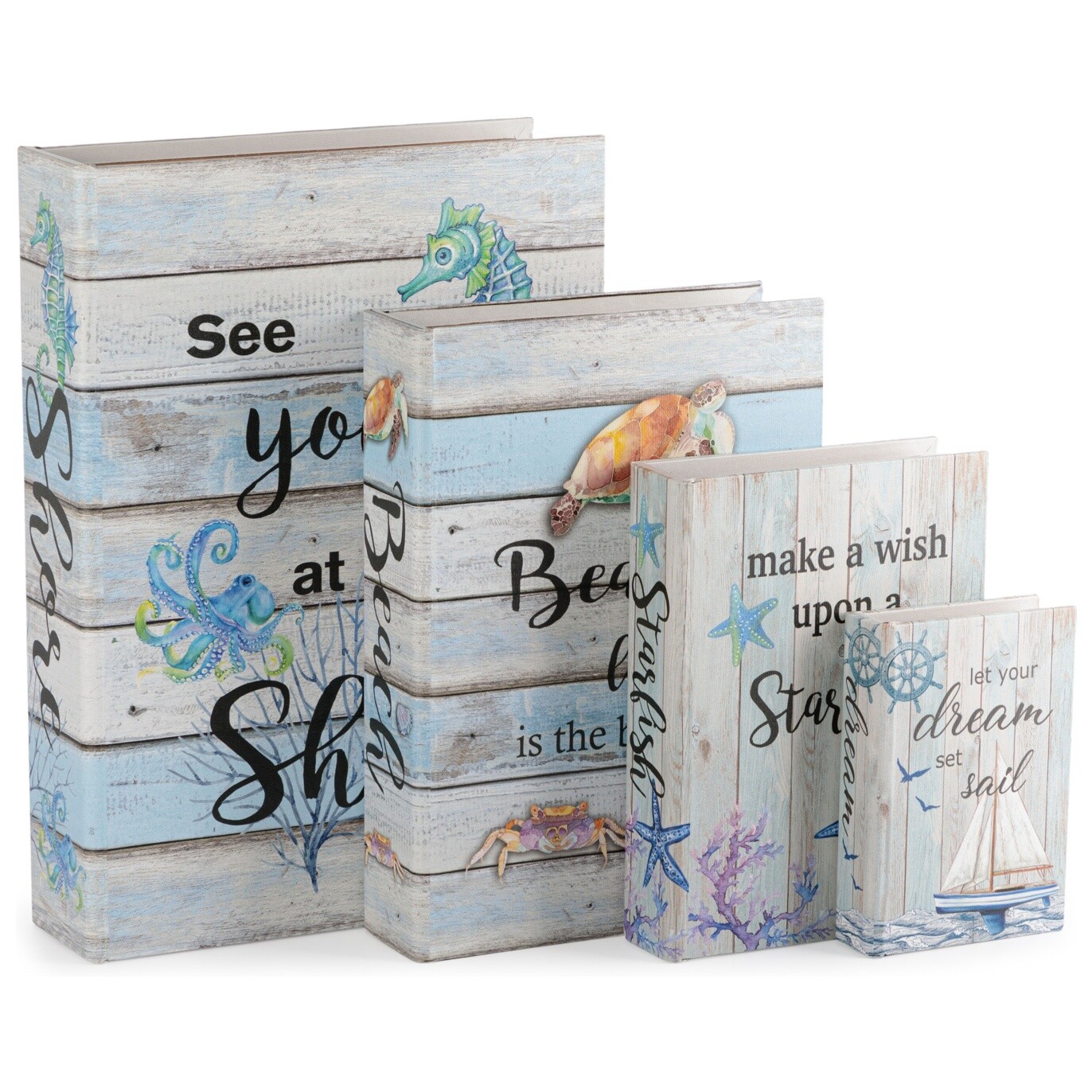 Шкатулки-книги, набор 4 штуки с рыбками голубые Glasar