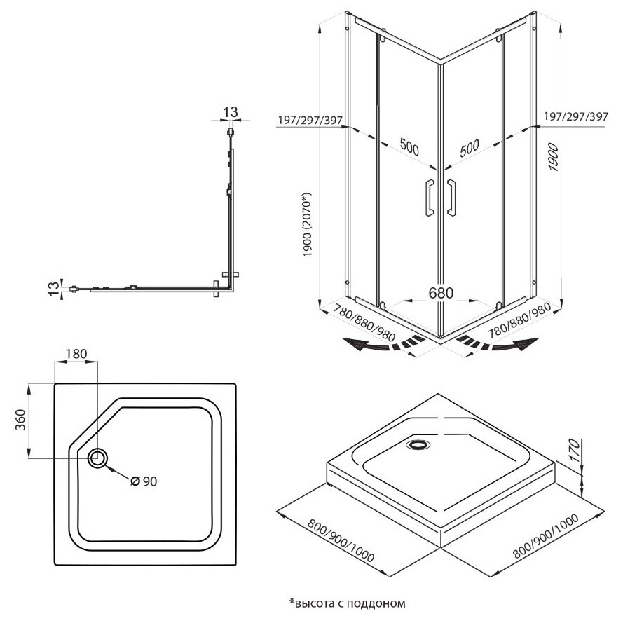 Душевой уголок квадратный 90х90 см хром Triton "Каппа-Хром" Щ0000054220 - изображение 8
